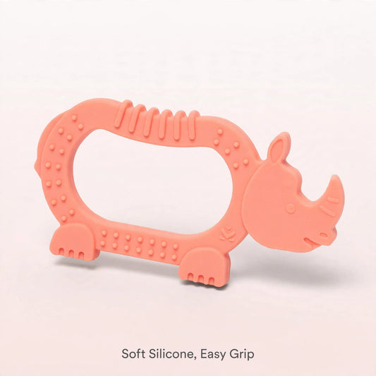 Soft silicone, easy grip rhino teether
