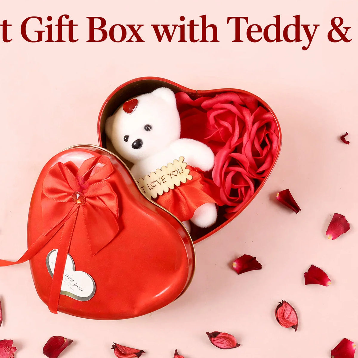 Heart Gift Box with Teddy & Rose - hero
