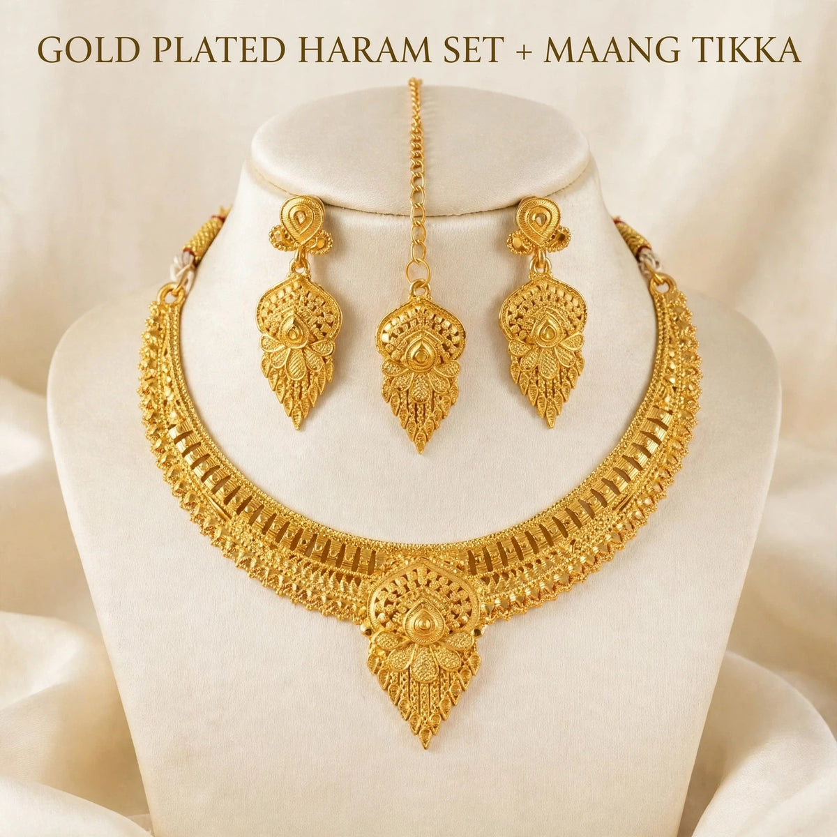 Gold plated haram set with maang tikka - hero