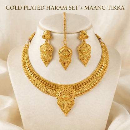 Gold plated haram set with maang tikka - hero