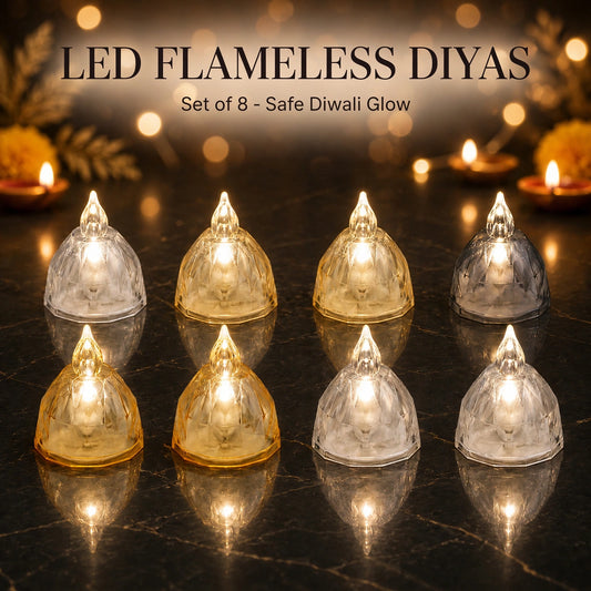 LED Flameless Diyas Set of 8 – Crystal Style, image 1