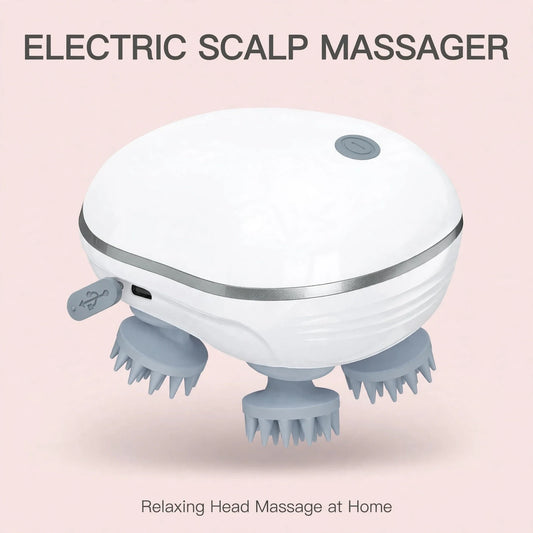 Electric Scalp Massager – 4 Heads, USB Rechargeable