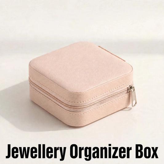 Jewellery Organizer Box with Ring Rolls - blush pink zippered travel case