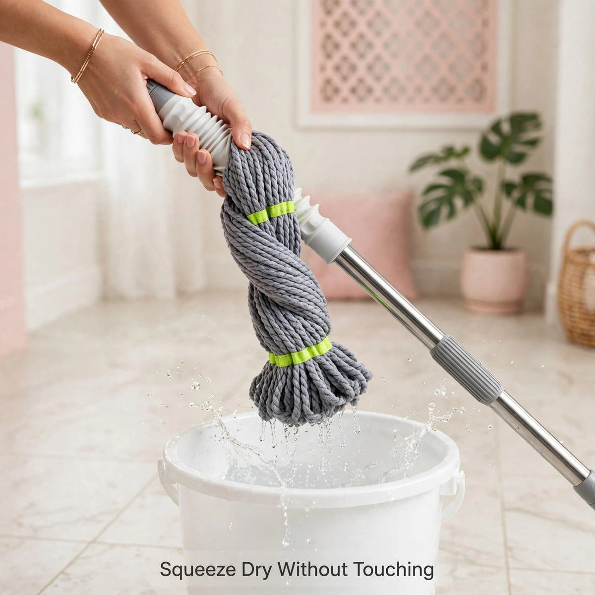 Self-Wringing Mop with Steel Handle – Squeeze Dry Without Touching
