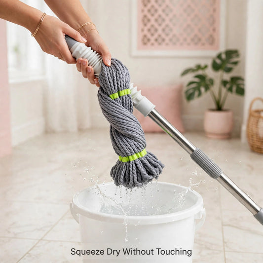 Self-Wringing Mop with Steel Handle – Squeeze Dry Without Touching