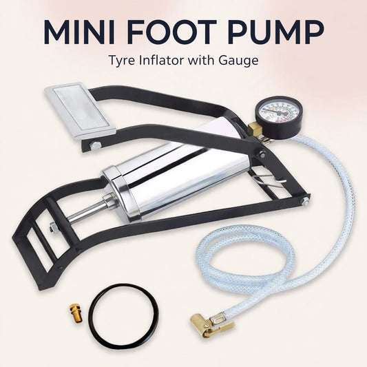 Mini Foot Pump – Tyre Inflator with Gauge, No Mechanic Needed