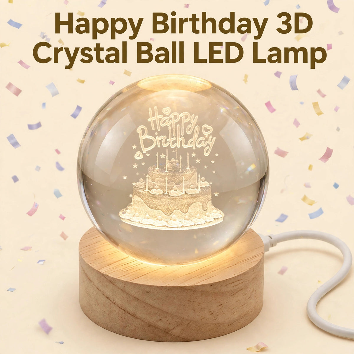 Happy Birthday 3D Crystal Ball LED Lamp – Glowing Birthday Gift