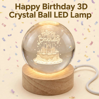 Happy Birthday 3D Crystal Ball LED Lamp – Glowing Birthday Gift