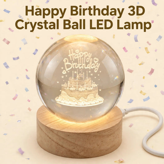 Happy Birthday 3D Crystal Ball LED Lamp – Glowing Birthday Gift