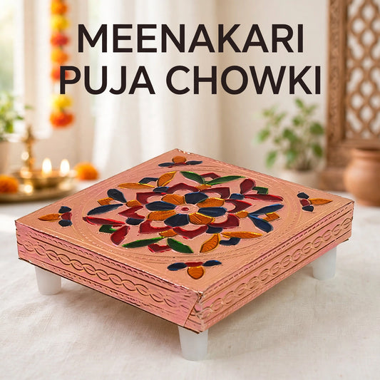 Meenakari Puja Chowki – Wooden Bajot for Home Temple