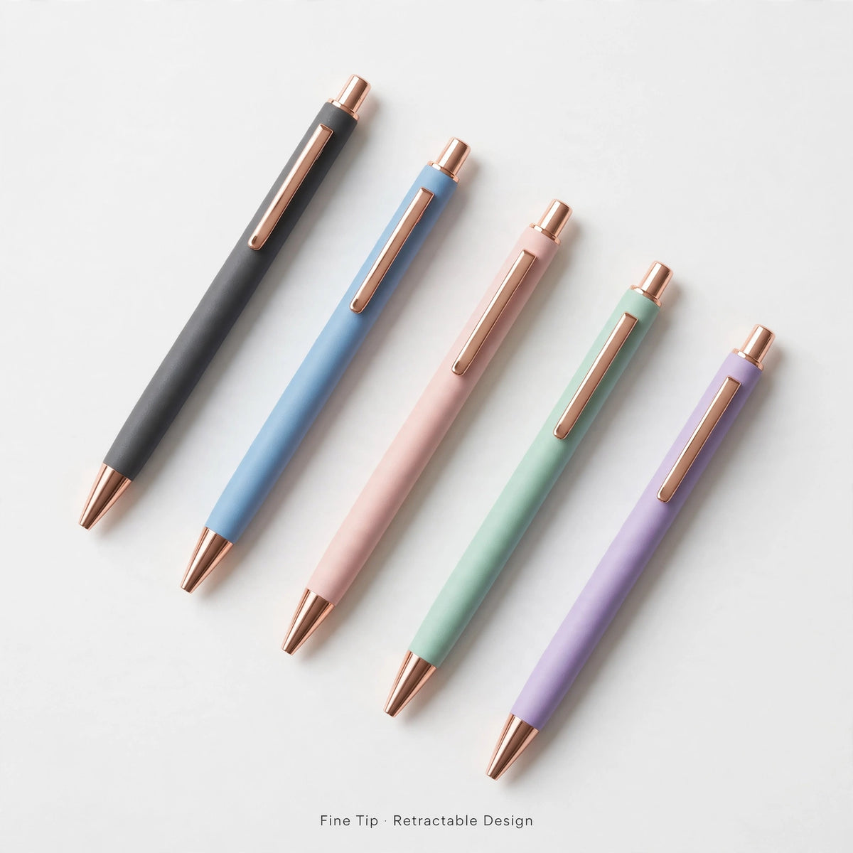 Five mix colour ballpoint pens with rose gold finish