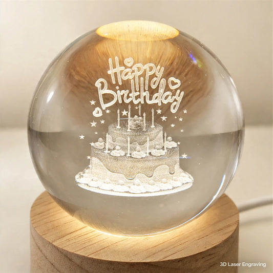 Happy Birthday 3D Crystal Ball LED Lamp – Glowing Birthday Gift