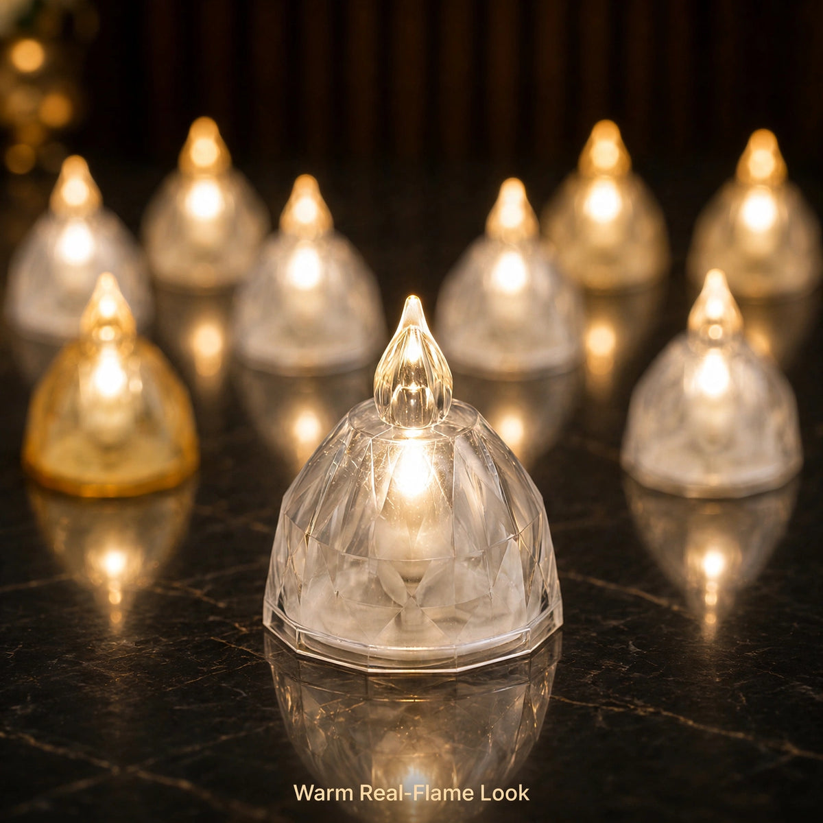 LED Flameless Diyas Set of 8 – Crystal Style, image 2