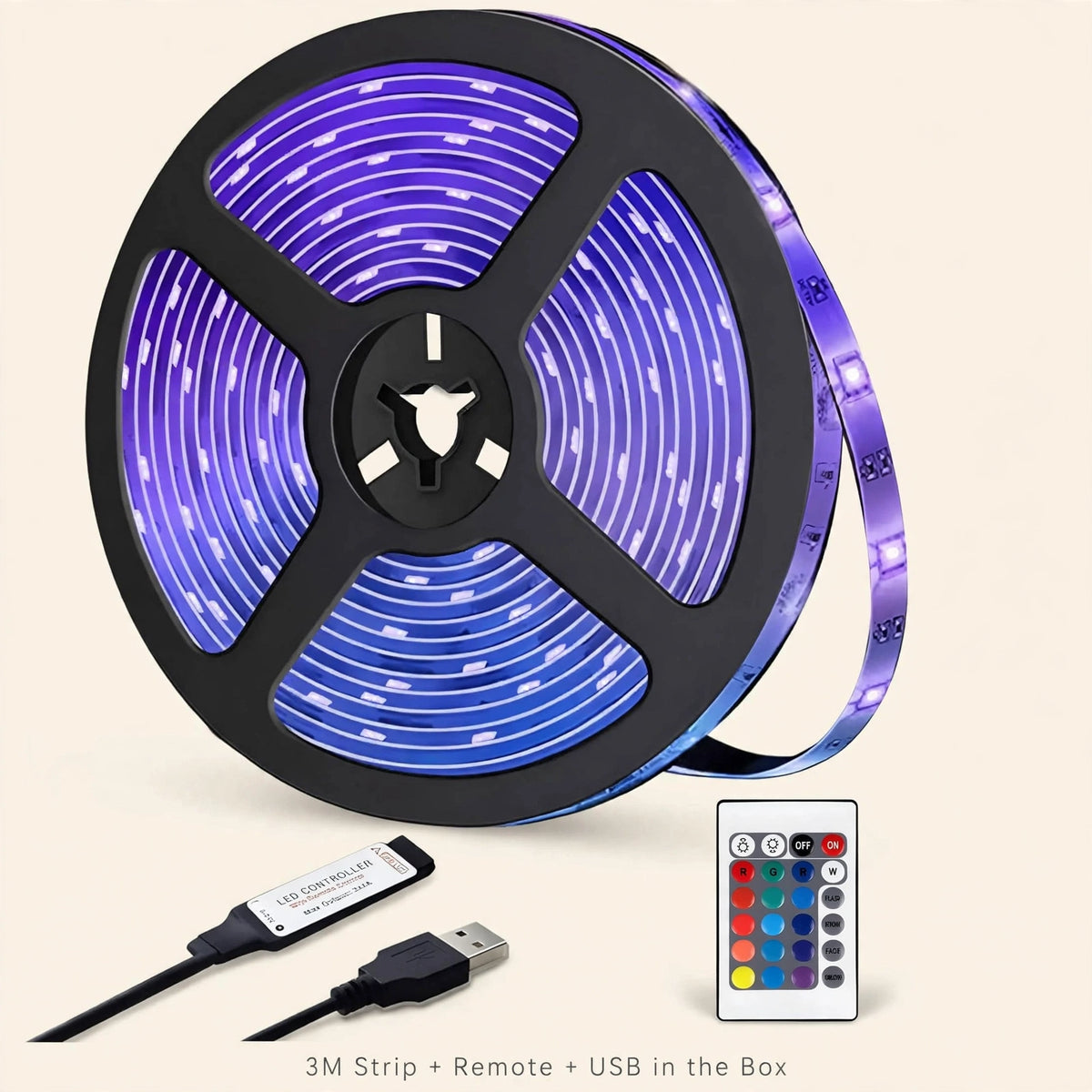 RGB LED Strip Lights 3M - USB + Remote