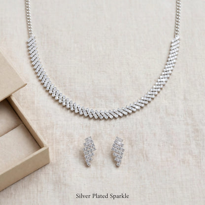 Silver Plated AD Necklace and Earrings Set