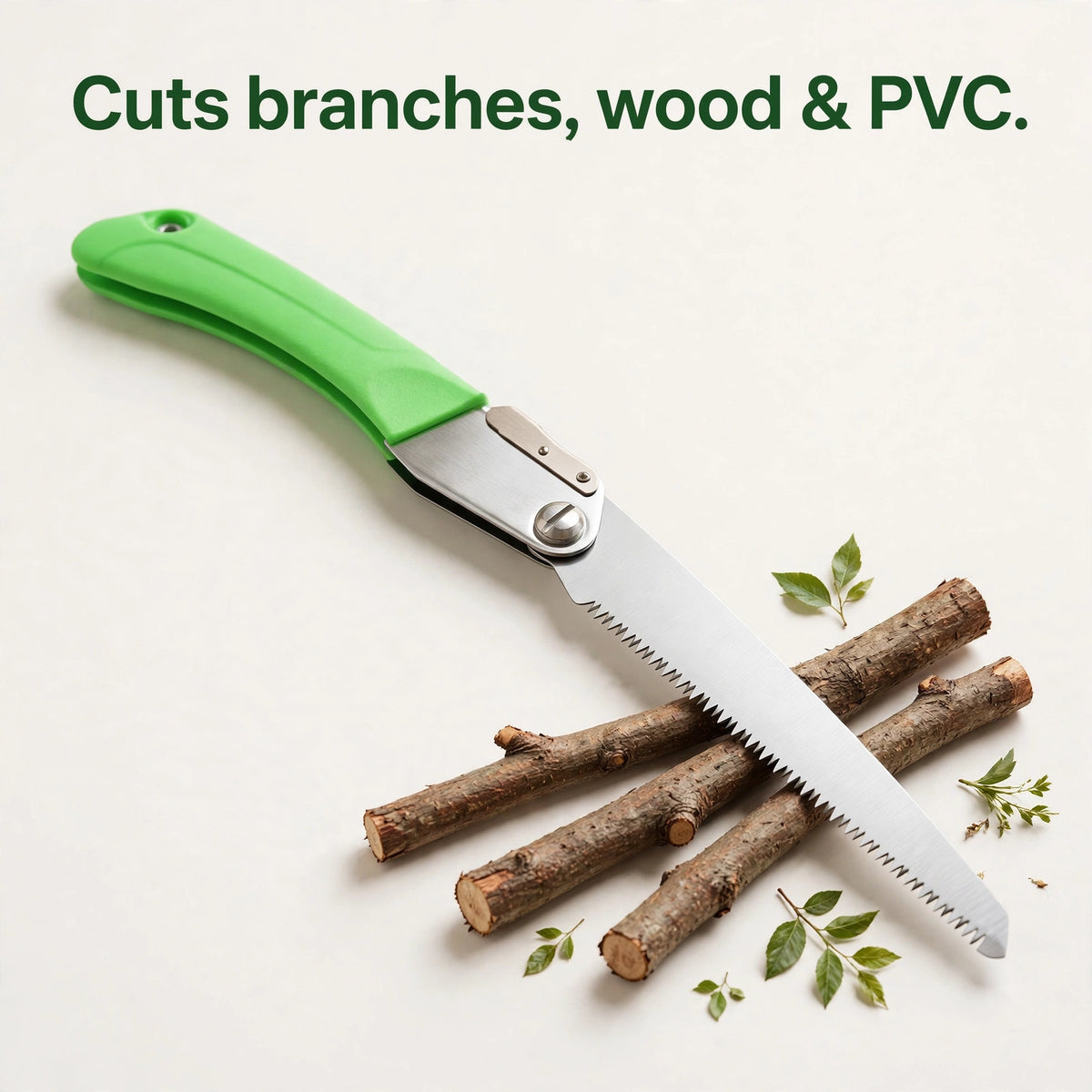 Cuts branches, wood and PVC