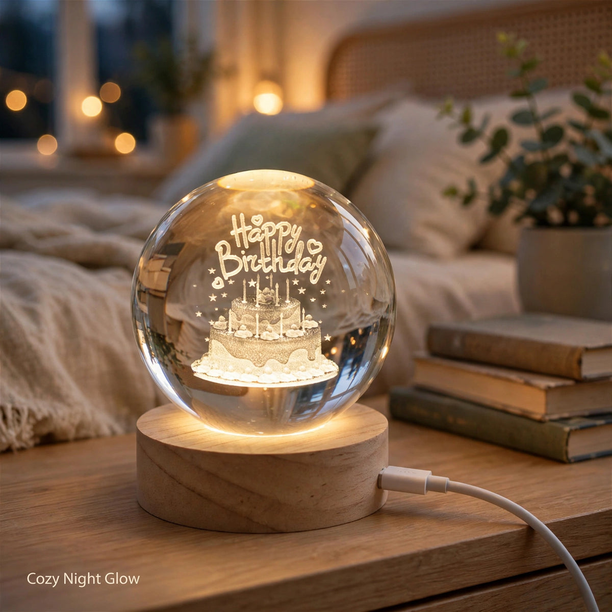 Happy Birthday 3D Crystal Ball LED Lamp – Glowing Birthday Gift