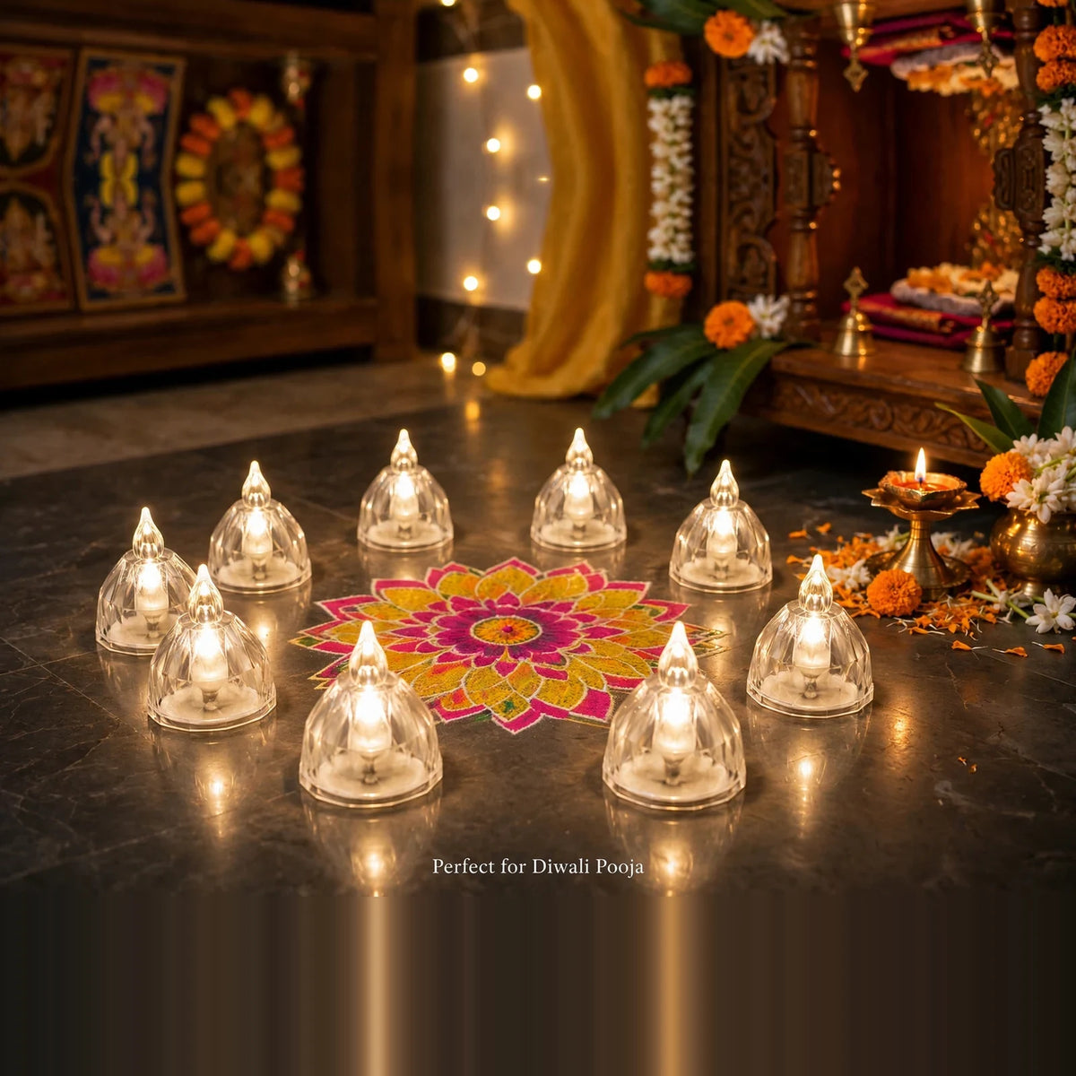 LED Flameless Diyas Set of 8 – Crystal Style, image 3