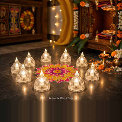 LED Flameless Diyas Set of 8 – Crystal Style, image 3