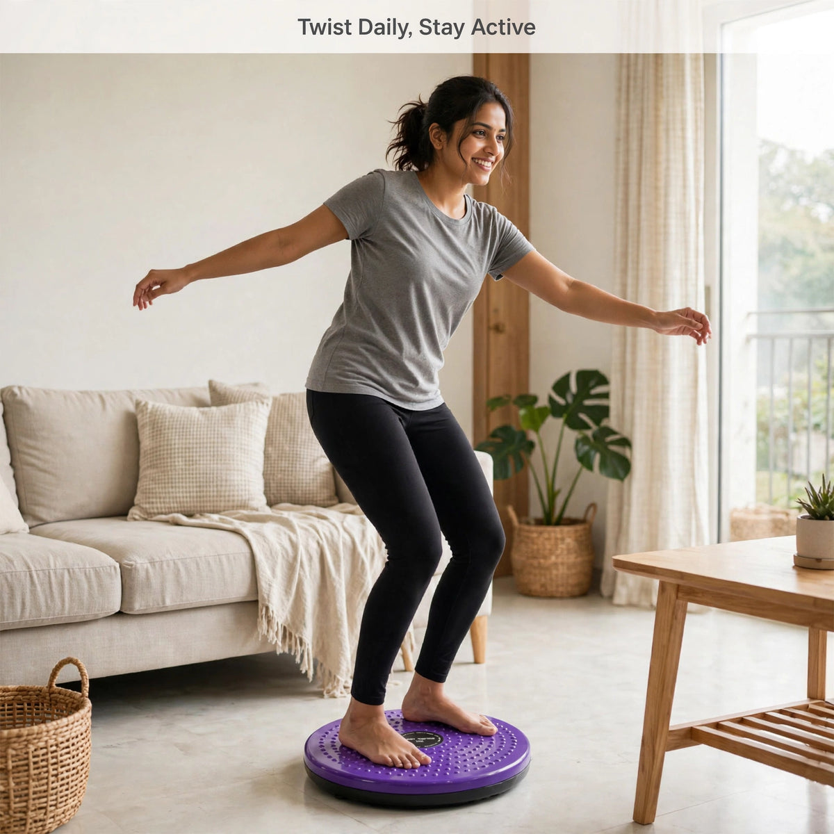 Woman twisting on Waist Twisting Disc