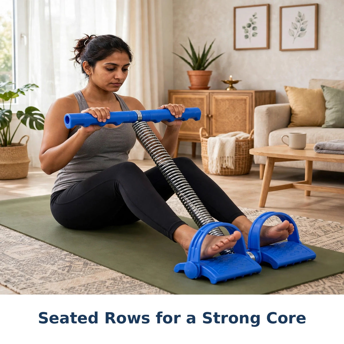Seated rows with the foot pedal resistance band