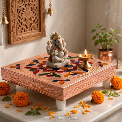 Meenakari Puja Chowki – Wooden Bajot for Home Temple