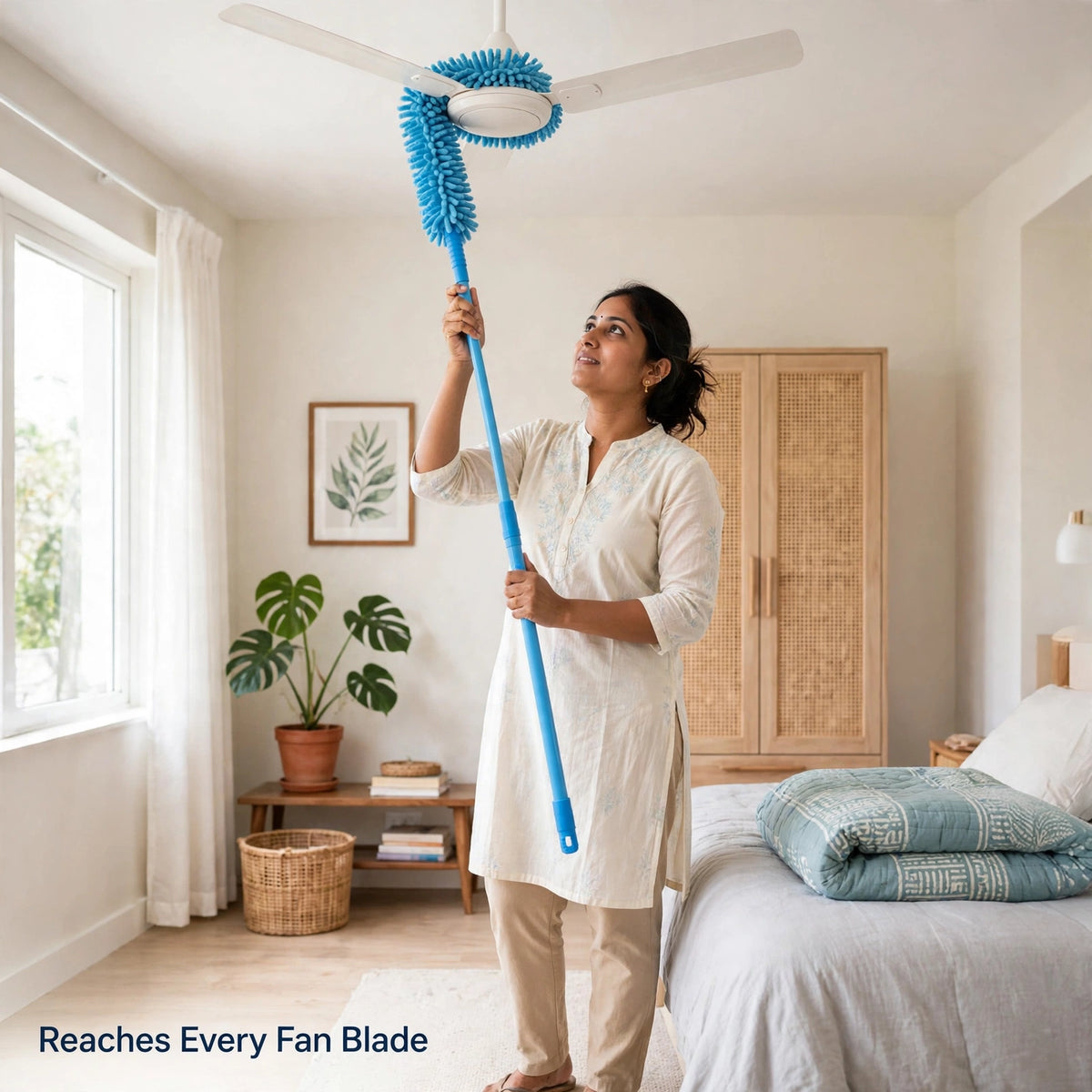 Extendable Microfiber Fan Duster – Clean Fan Blades Without a Stool