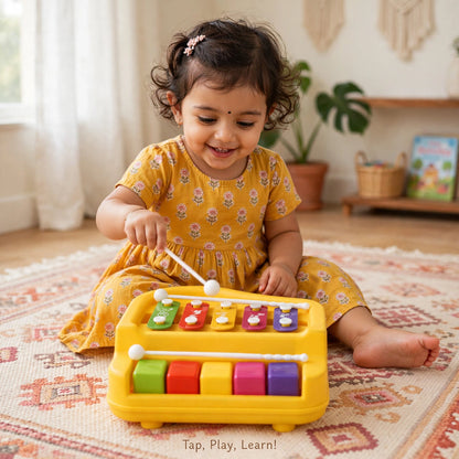 Toddler playing the xylophone