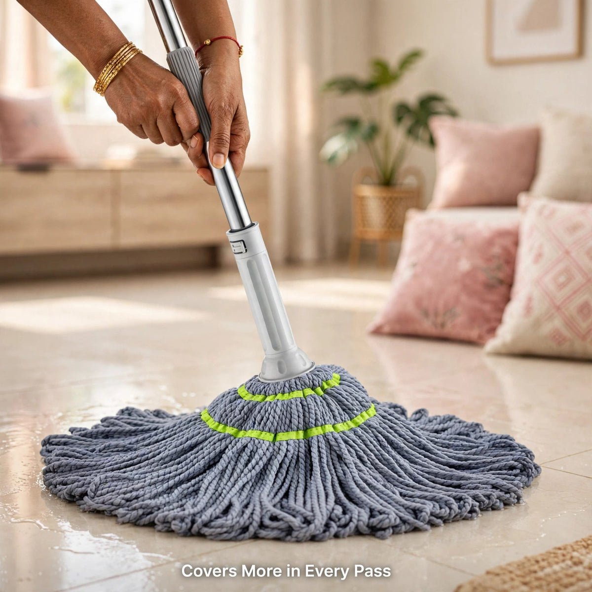 Self-Wringing Mop with Steel Handle – Squeeze Dry Without Touching