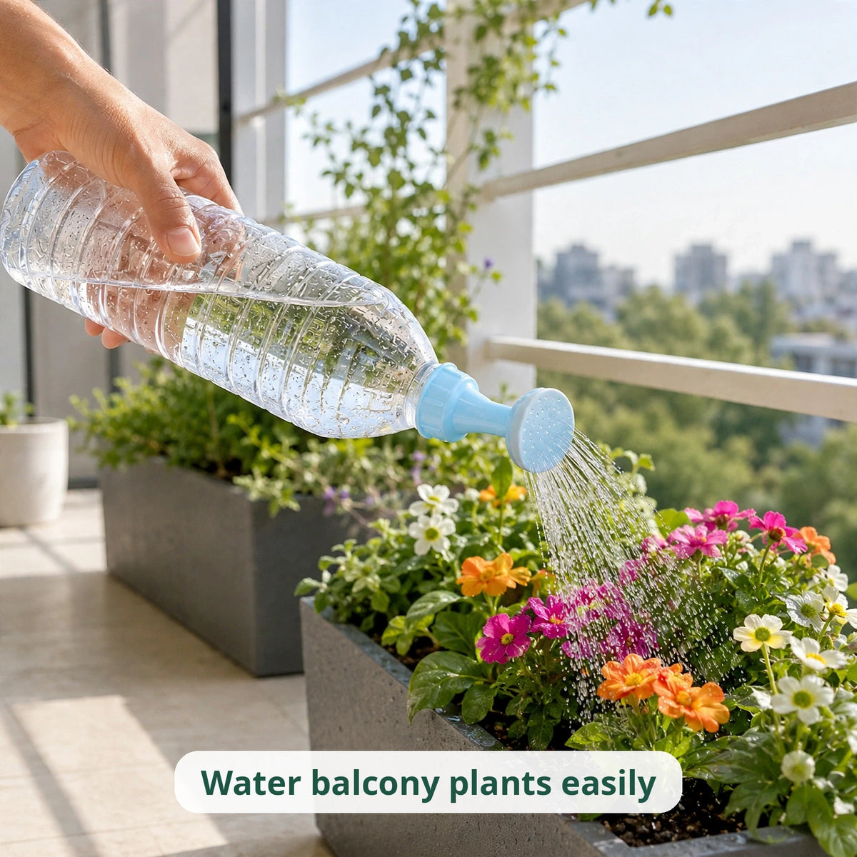 Bottle-Top Plant Sprinkler Nozzles in use