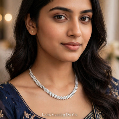 Model wearing American Diamond necklace set