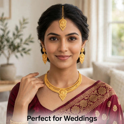 Model wearing gold plated haram set