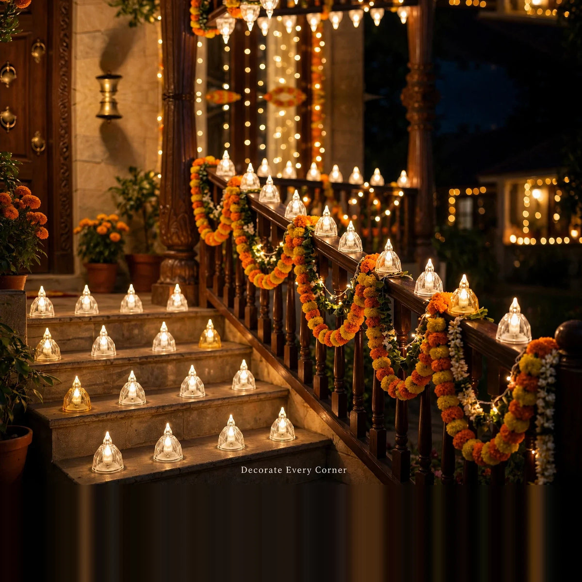 LED Flameless Diyas Set of 8 – Crystal Style, image 4