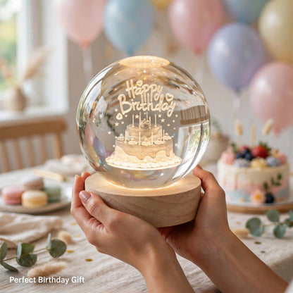 Happy Birthday 3D Crystal Ball LED Lamp – Glowing Birthday Gift
