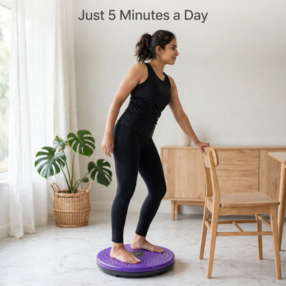 Woman using Waist Twisting Disc with chair support