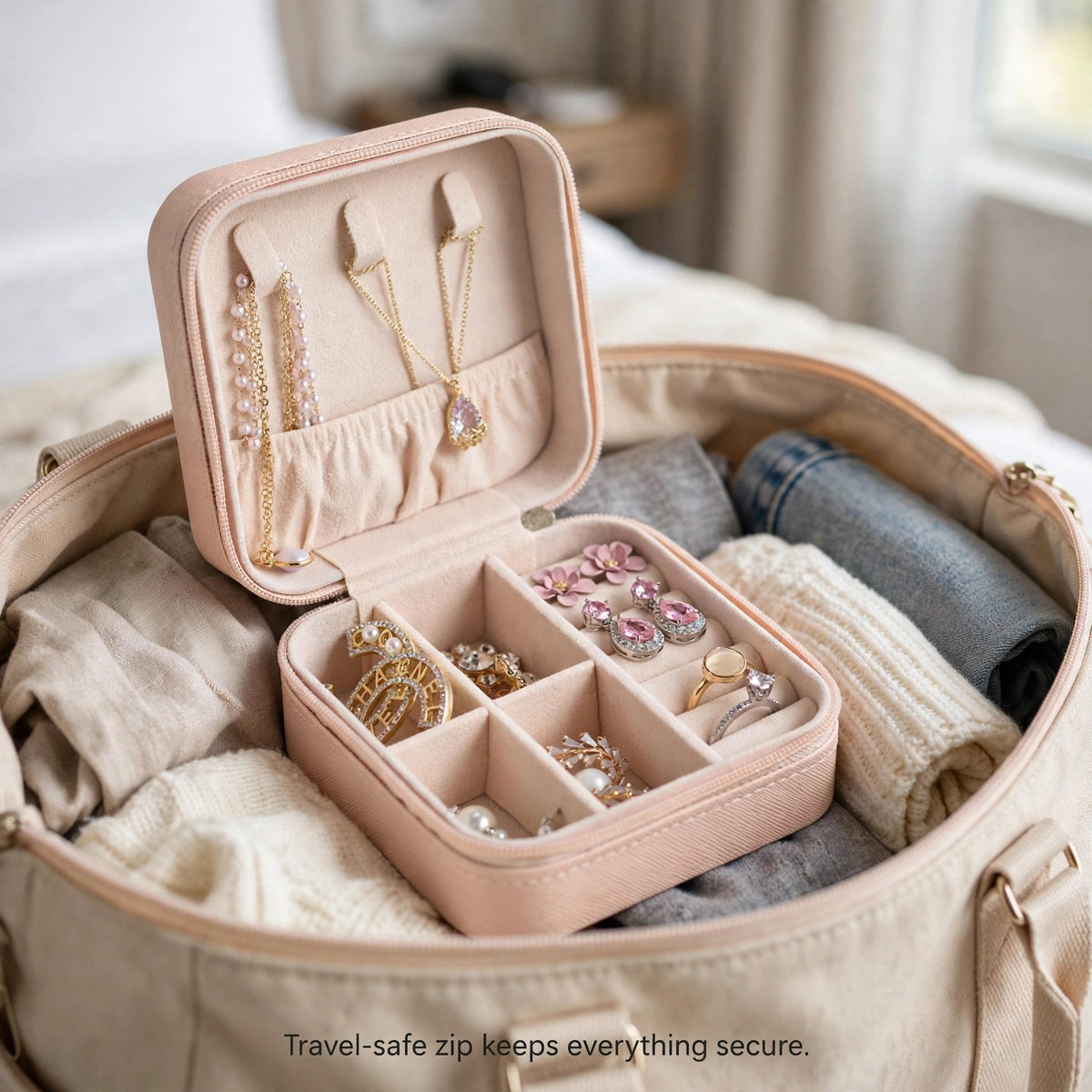 Organizer box packed in travel bag