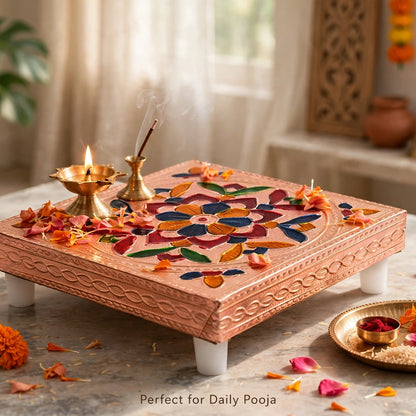 Meenakari Puja Chowki – Wooden Bajot for Home Temple