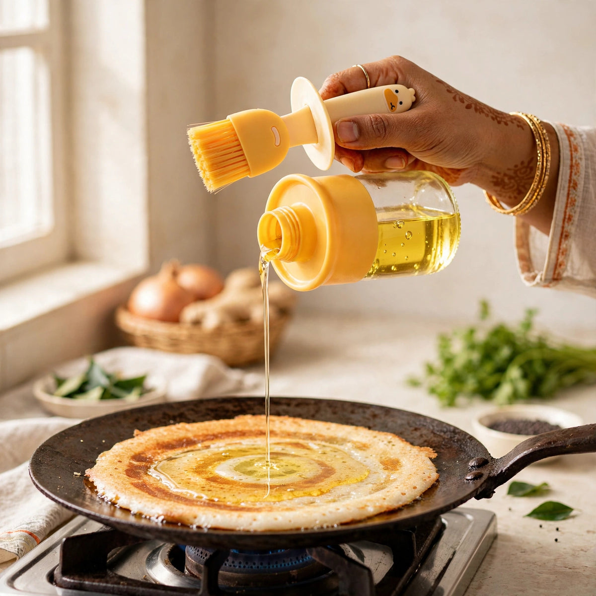 2-in-1 Oil Dispenser Bottle with Silicone Brush