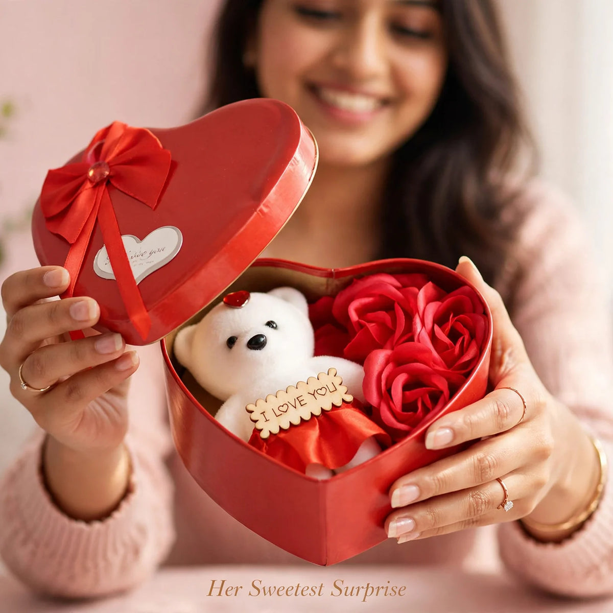 Heart Gift Box with Teddy & Rose - unboxing surprise