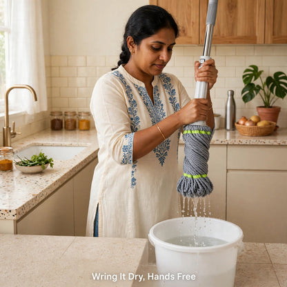 Self-Wringing Mop with Steel Handle – Squeeze Dry Without Touching