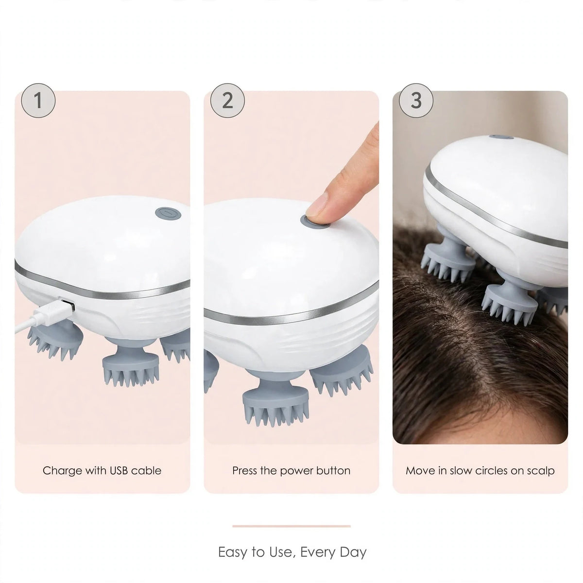 Electric Scalp Massager – 4 Heads, USB Rechargeable