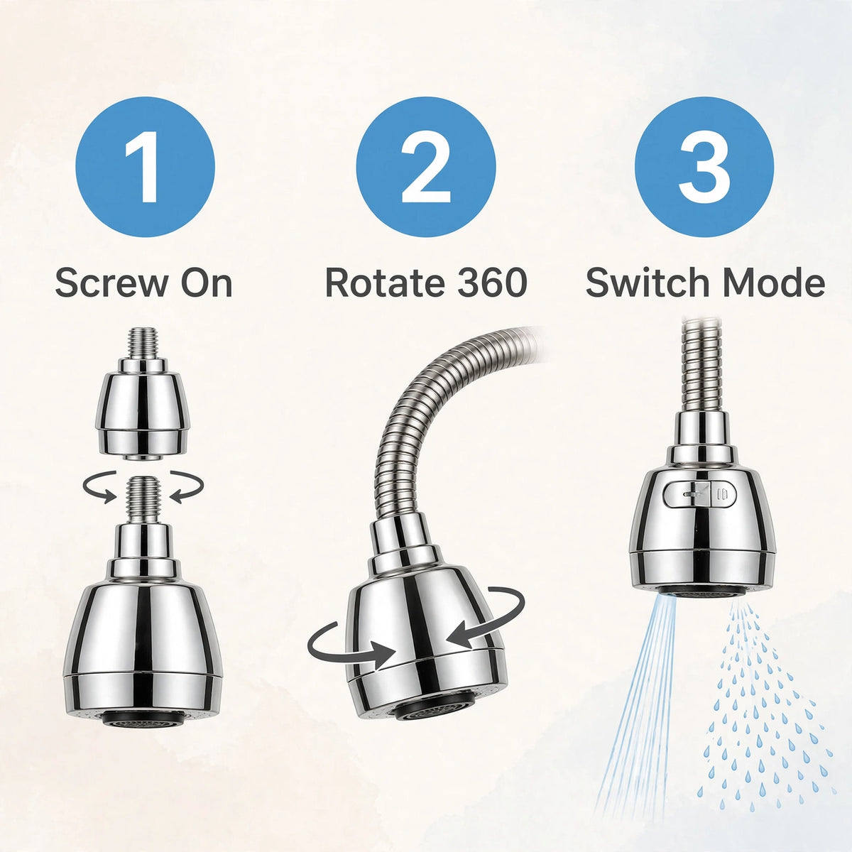 Water-Saving Faucet Sprayer – 360° Rotating Tap Extender