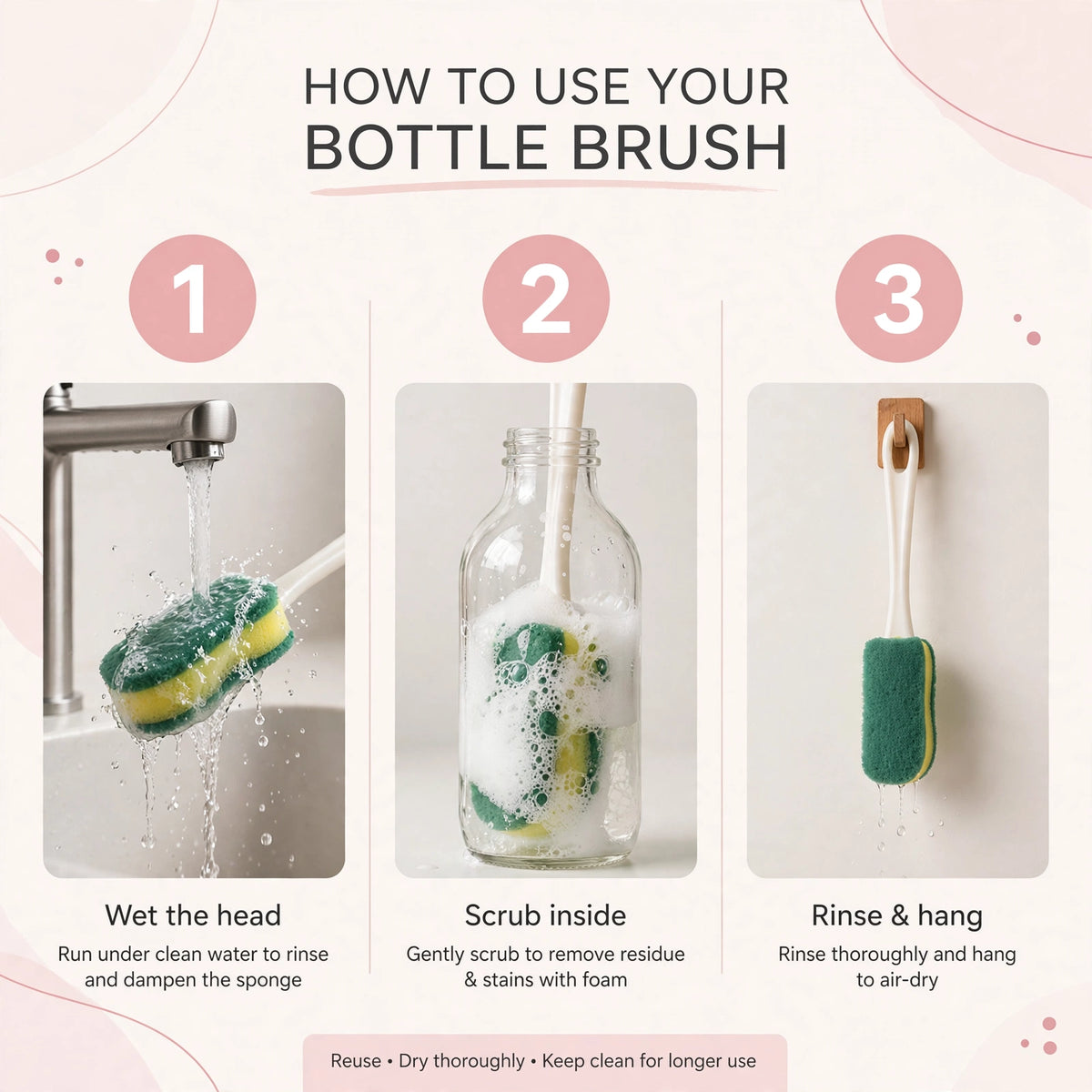 Long Bottle Cleaning Brush – Reach Inside Every Bottle & Jar