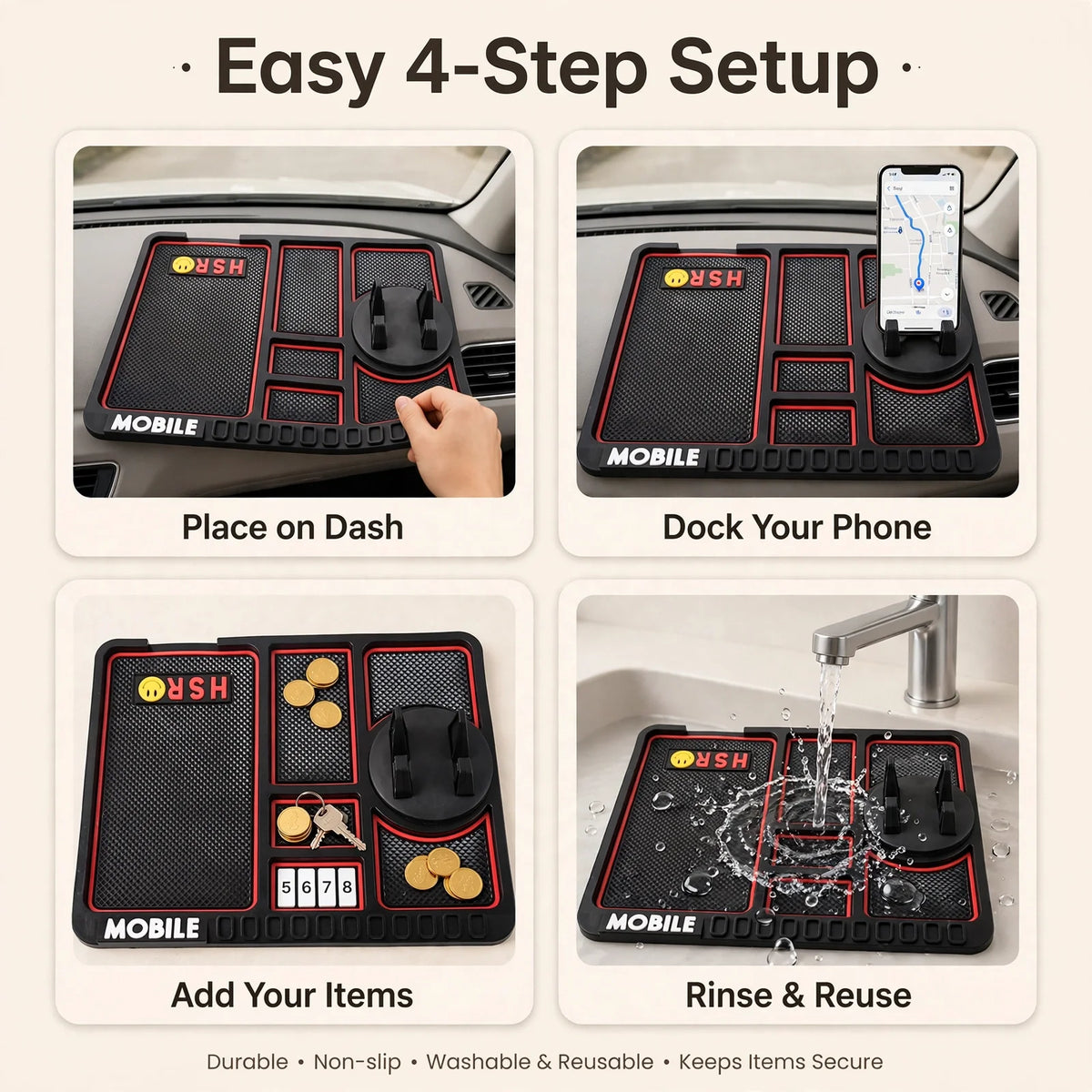 Car Dashboard Mat – Non-Slip, Phone & Items Stay in Place