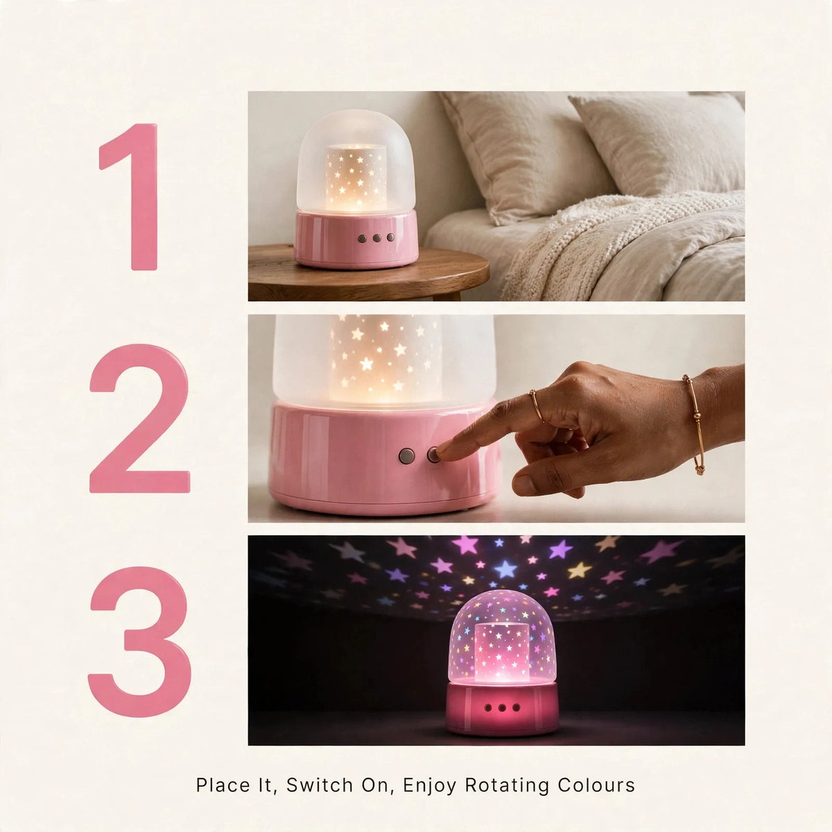 Star Projector Night Lamp – Rotating Colours for Kids Room
