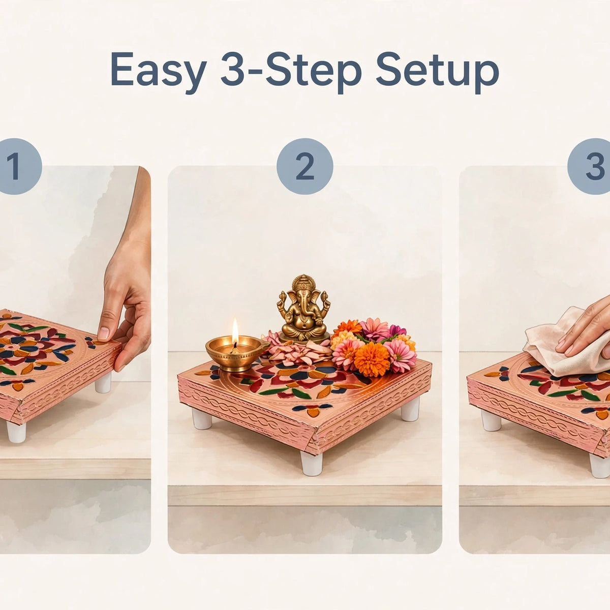 Meenakari Puja Chowki – Wooden Bajot for Home Temple