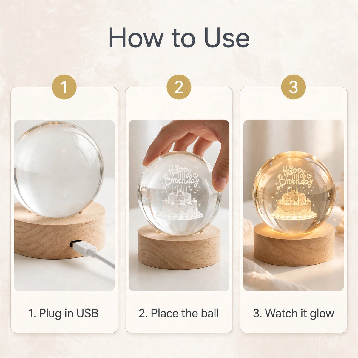 Happy Birthday 3D Crystal Ball LED Lamp – Glowing Birthday Gift