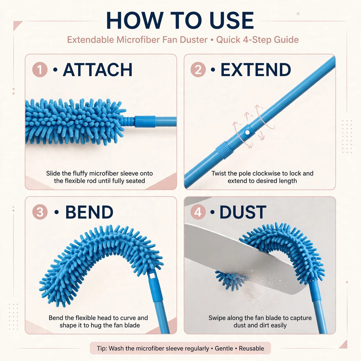 Extendable Microfiber Fan Duster – Clean Fan Blades Without a Stool