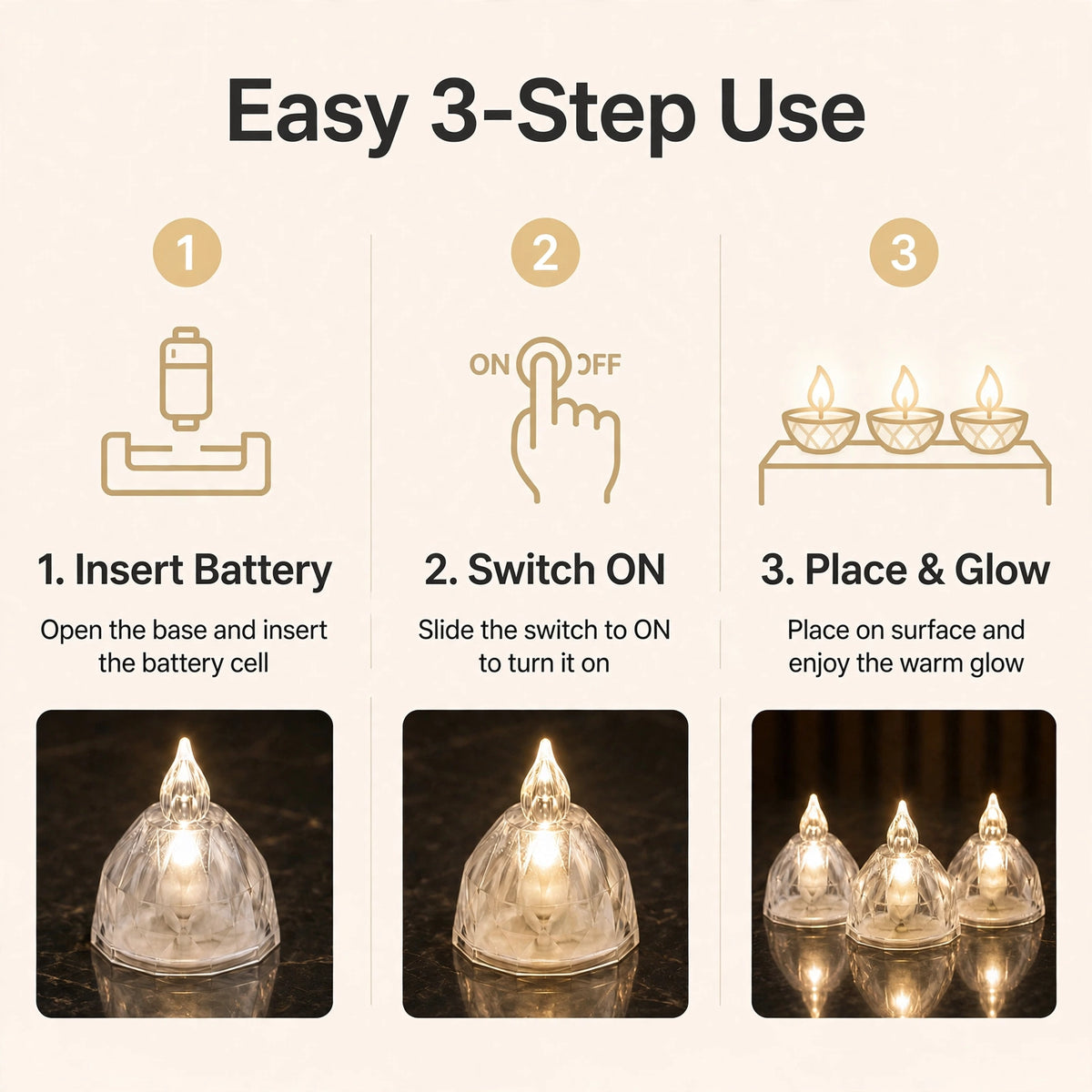 LED Flameless Diyas Set of 8 – Crystal Style, image 5