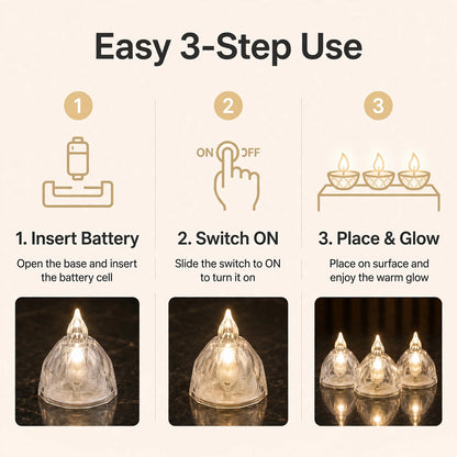 LED Flameless Diyas Set of 8 – Crystal Style, image 5